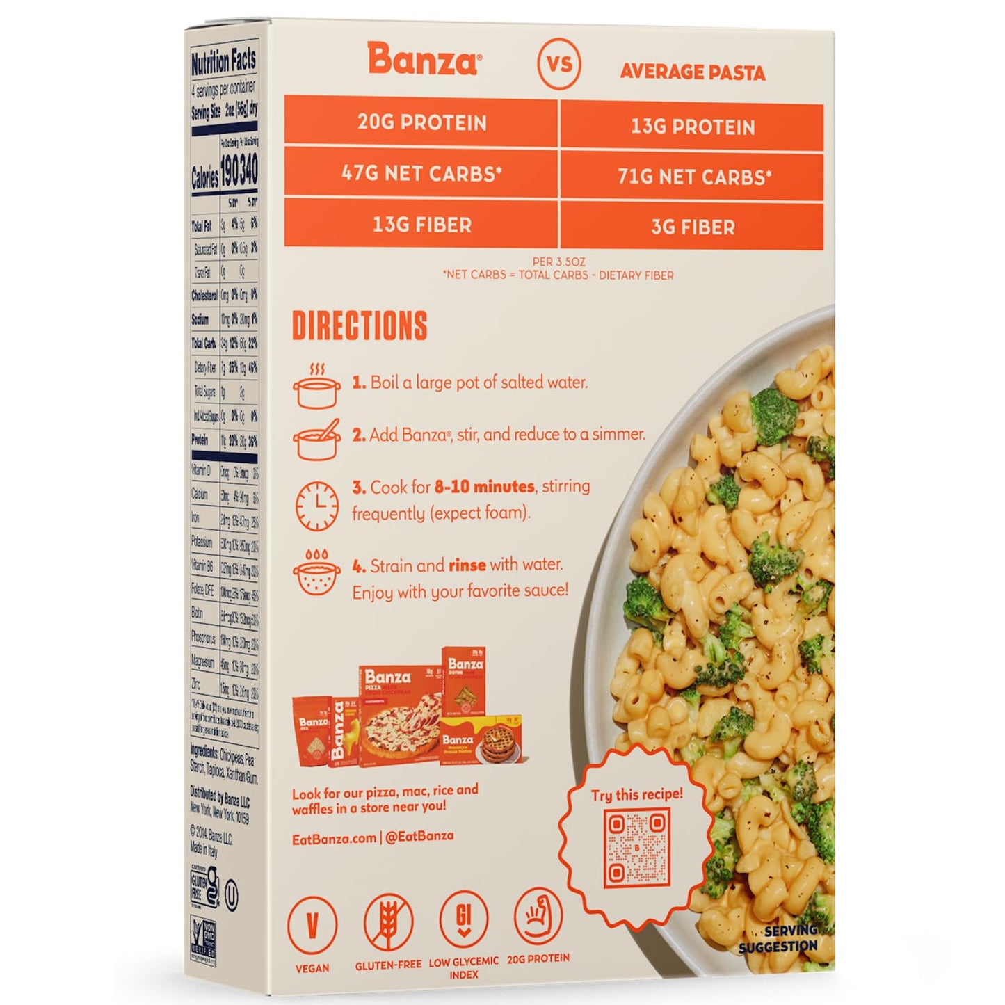 Banza Elbows Pasta from Chickpeas - Gluten Free, High Protein, and Lower Carb