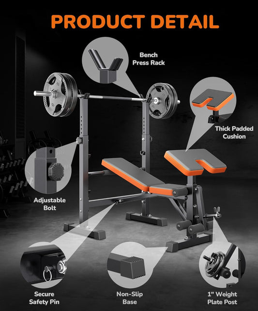 Multi-Function 6 in 1 Weight Bench Set - Leg Press & Preacher Curl Rack