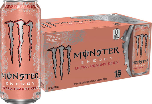 Monster Energy Ultra Peachy Keen, Sugar Free Energy Drink, 16 Oz (Pack of 15) | Pack of 15