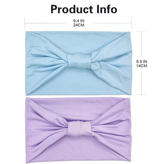 Gili 2 Pack Wide Headbands for Women Boho Knotted Non Slip Fashion Hair Bands Yoga Running Sports Workout Gym Head Wraps Elastic Soft Cotton Cloth Turbans Bandana for Girls (Light Purple,Light Blue)