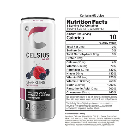 CELSIUS Sparkling Wild Berry, Sugar Free Energy Drink, 12 Fl Oz (Pack of 12)