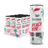 CELSIUS PEACH VIBE Sparkling White Peach Energy Drink, 12 Fl oz (Pack of 12)