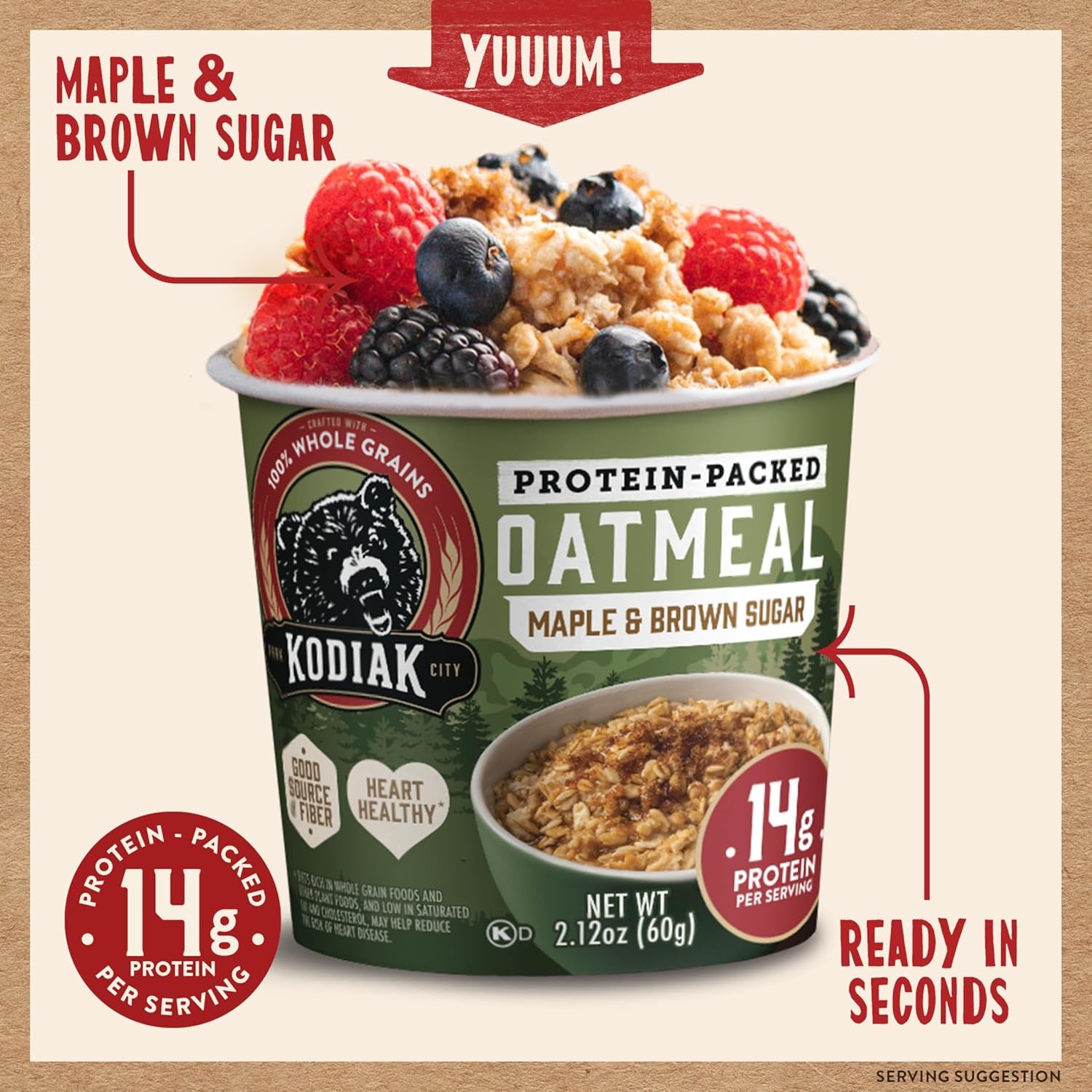 Kodiak Cakes Instant Protein Maple & Brown Sugar Oatmeal in a Cup (Pack of 12)