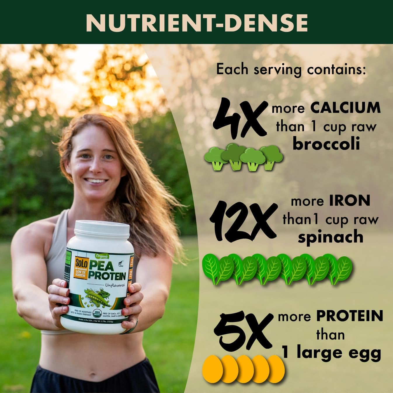 SOLO Organic Pea Protein Isolate, Unflavored Plant Based Protein Powder with BCAA