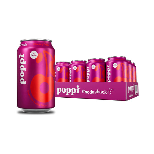 Poppi Sparkling Prebiotic Soda Beverage, Cherry Cola Flavor, 12 oz, Pack of 12