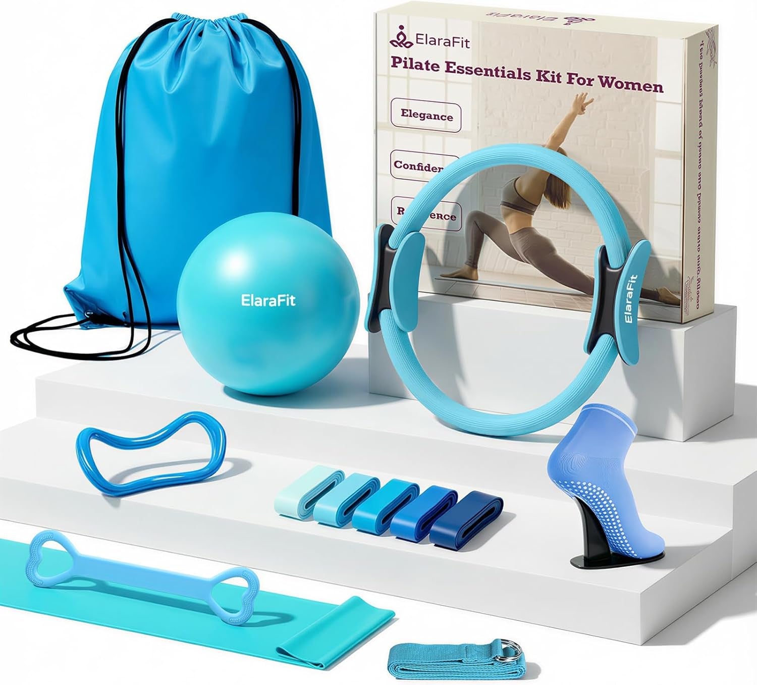 Home Pilates Ring and Ball Set for Women with 5 Resistance Bands