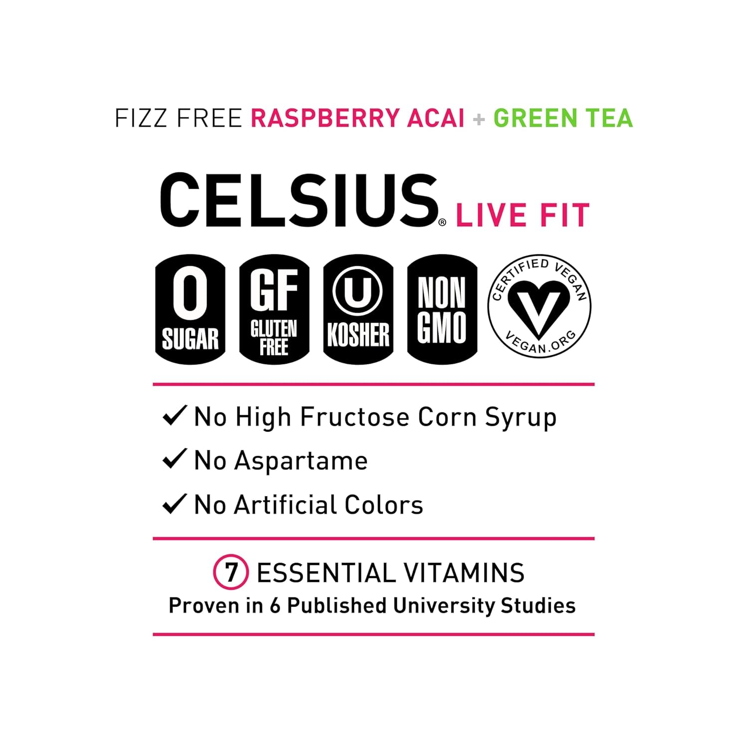 CELSIUS Fizz Free Raspberry Acai Green Tea, Sugar Free Energy Drink, 12 Fl Oz (Pack of 12)