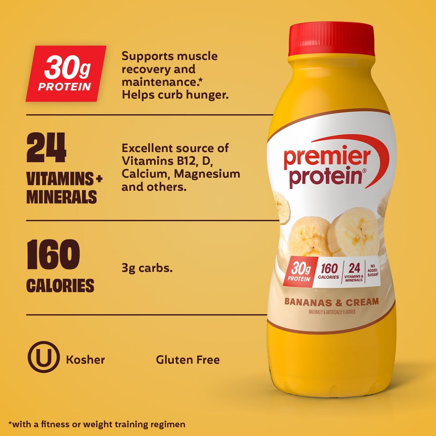 Premier Protein Shake, Bananas & Cream, 30G Protein, 11.5 Fl oz, 12 Pack