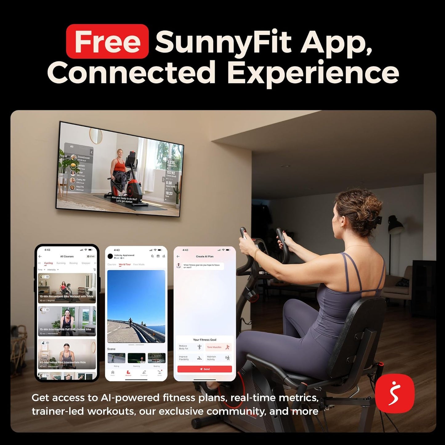 Sunny Health & Fitness Smart Heavy-Duty Recumbent Bike