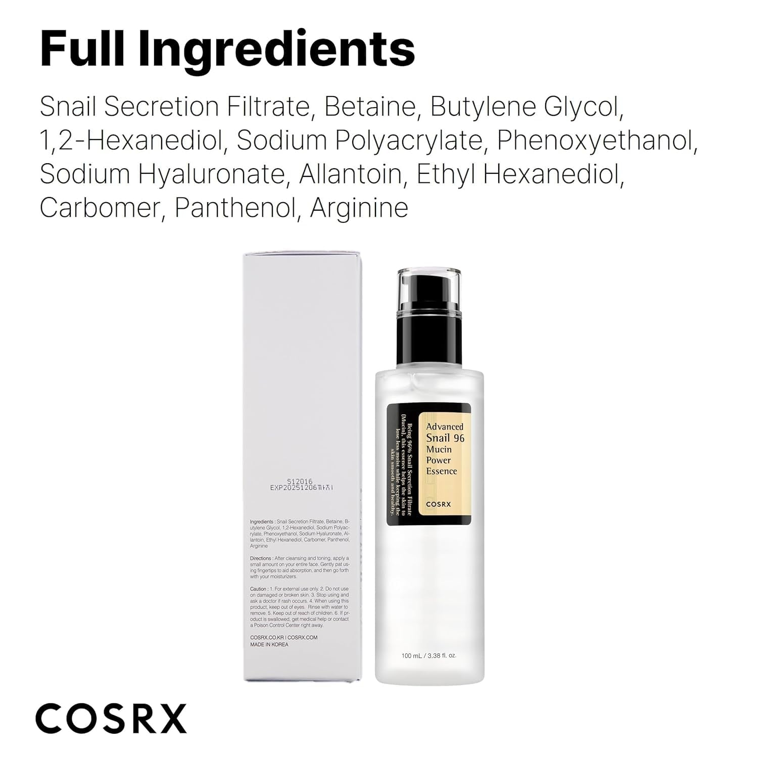 COSRX Snail Mucin 96% Repairing Serum, Hydrating Serum for Face