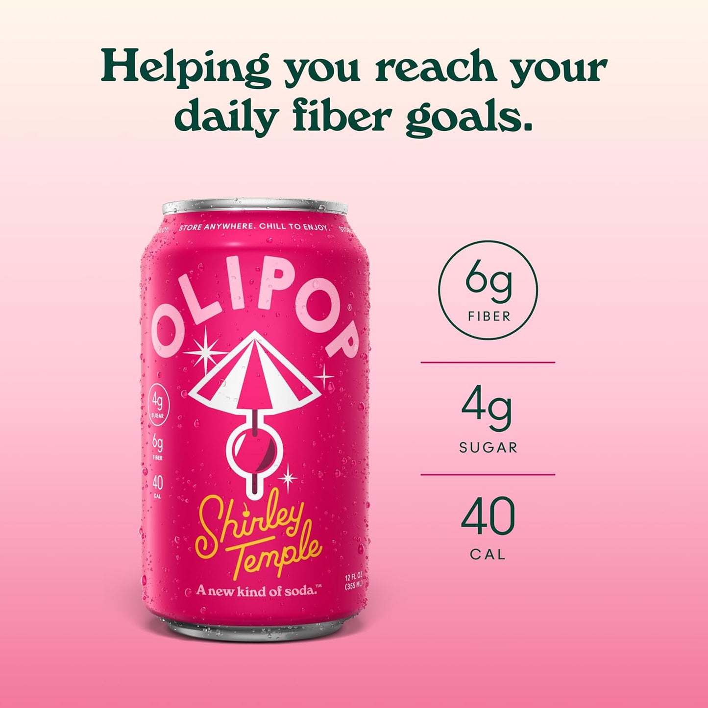 OLIPOP Prebiotic Soda Pop, Shirley Temple (12-Cans)