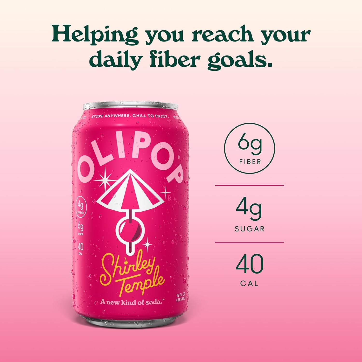 OLIPOP Prebiotic Soda Pop, Shirley Temple (12-Cans)