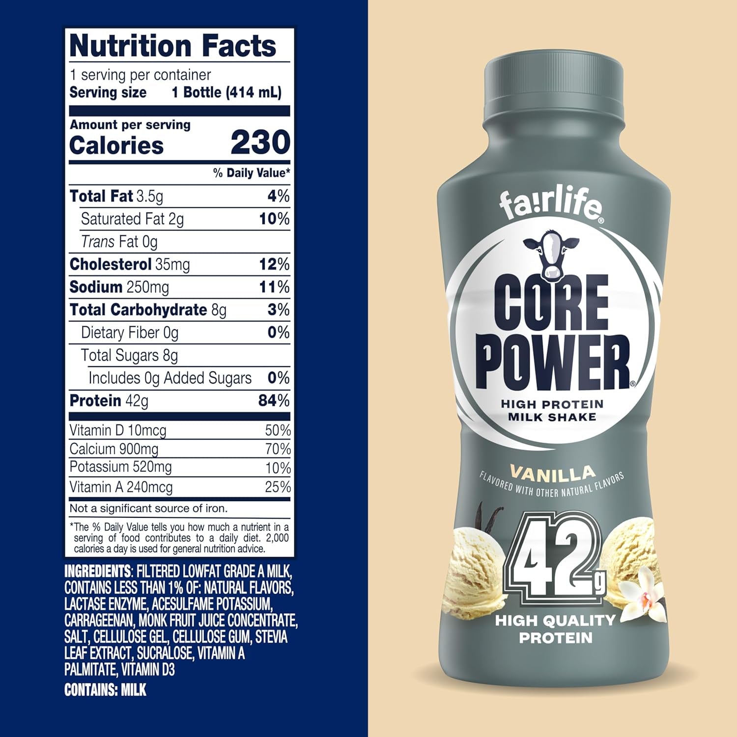 Core Power Elite High Protein Shake, Vanilla, 42G Bottle, 14Oz, 12 Pack
