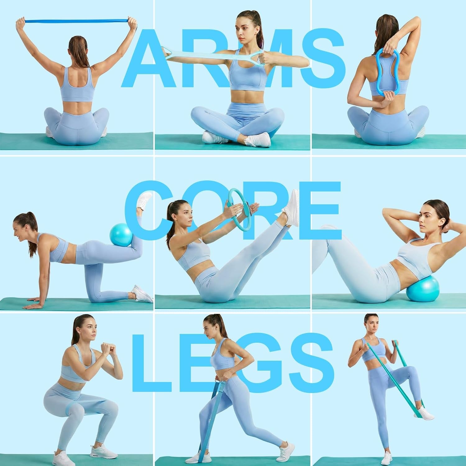 Home Pilates Ring and Ball Set for Women with 5 Resistance Bands