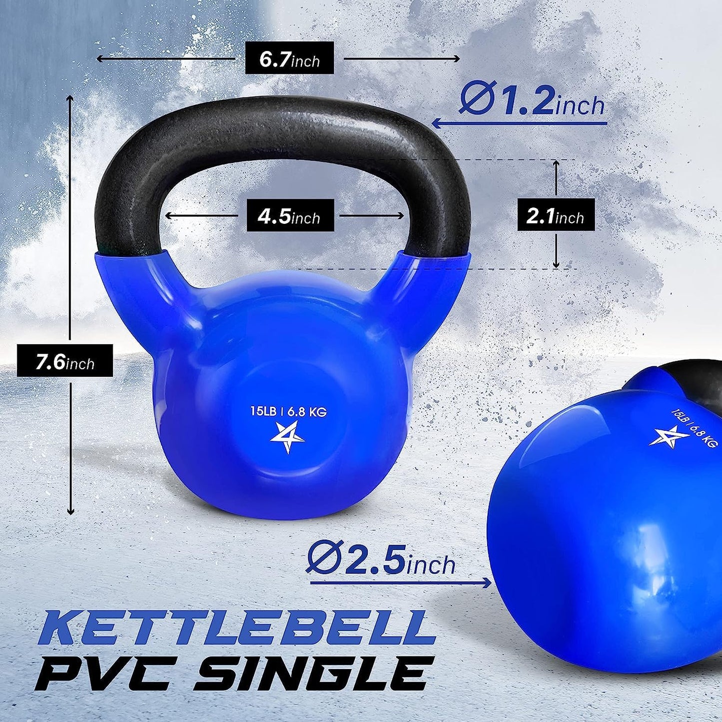 15 Pound Vinyl Coated Cast Iron Kettlebell
