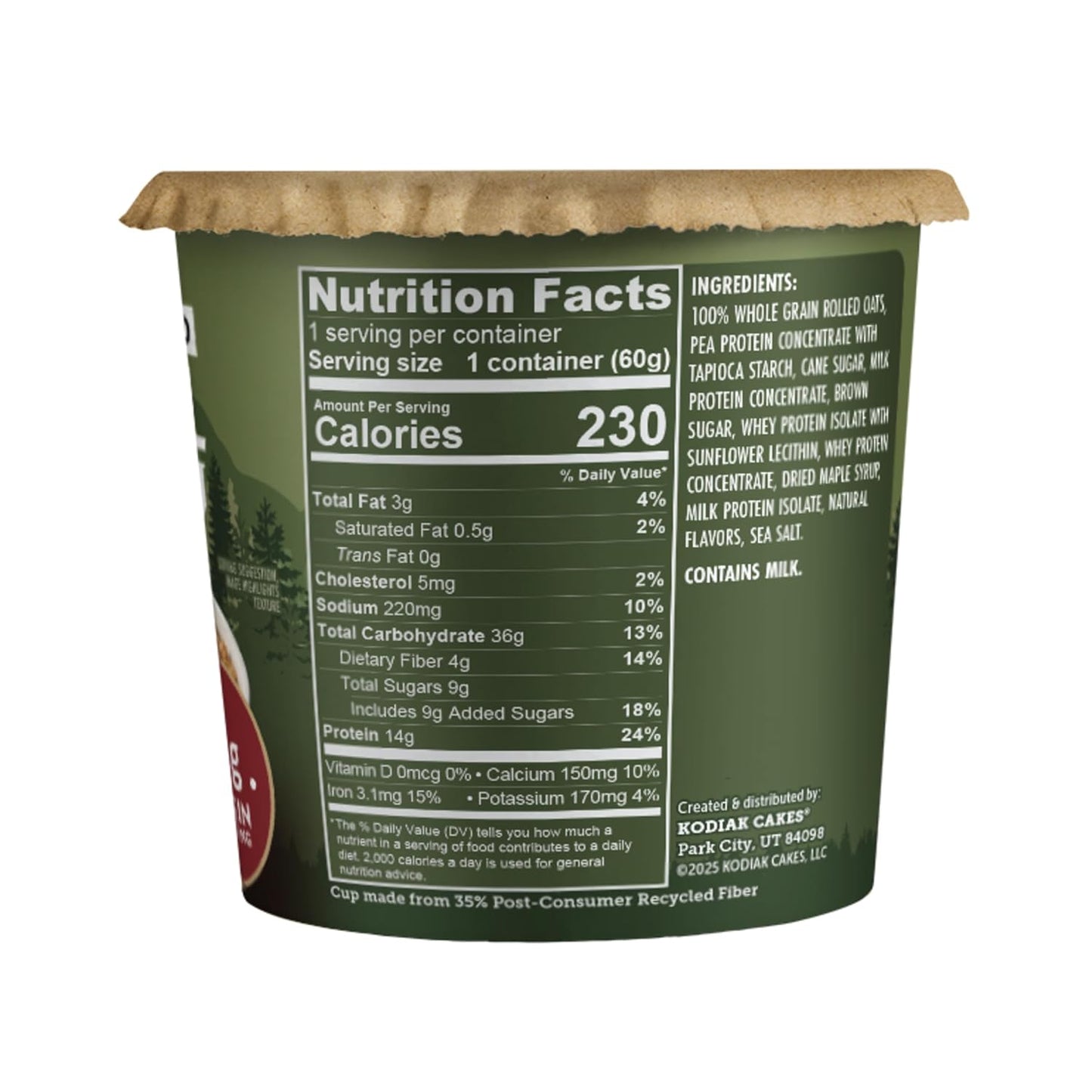 Kodiak Cakes Instant Protein Maple & Brown Sugar Oatmeal in a Cup (Pack of 12)