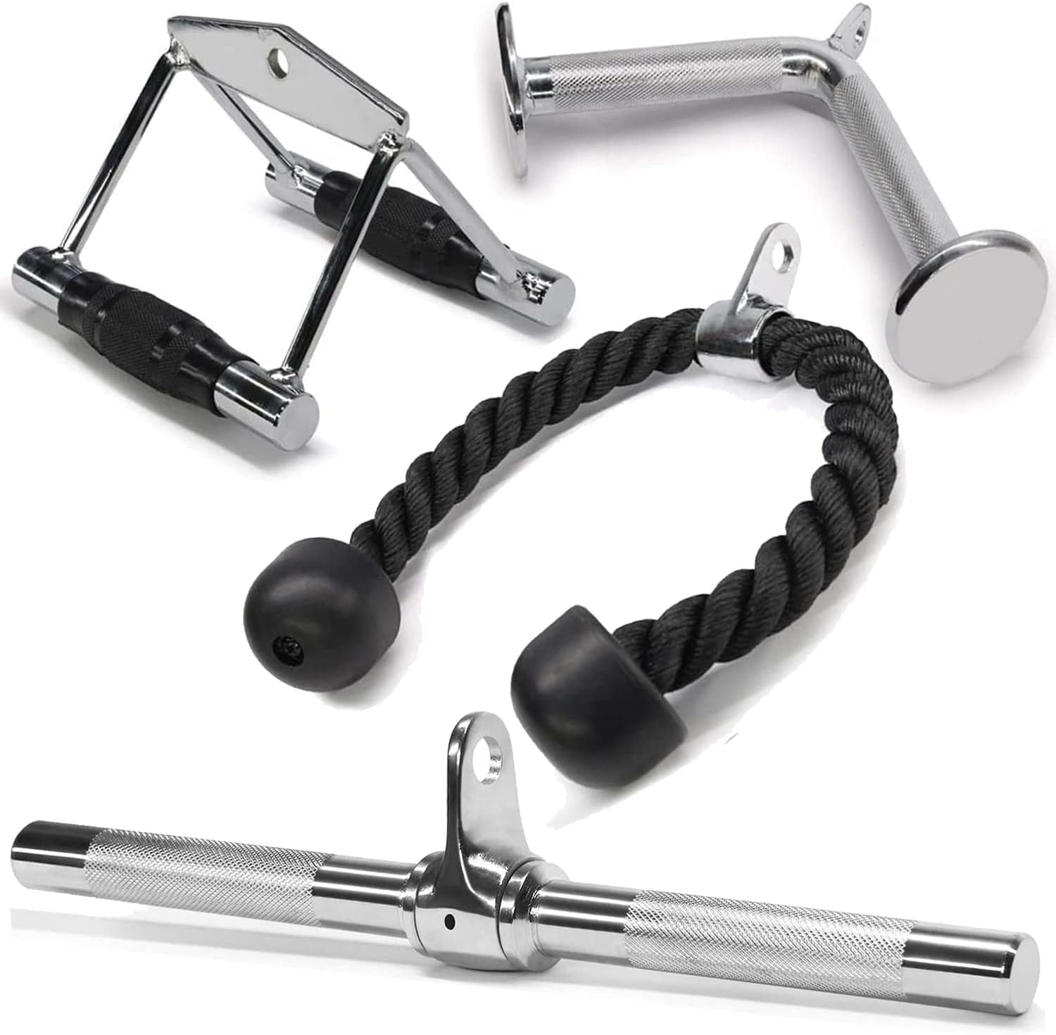 Cable Machine Attachment, Row Handles, Tricep Rope, Straight Bar, V Bar Accessories