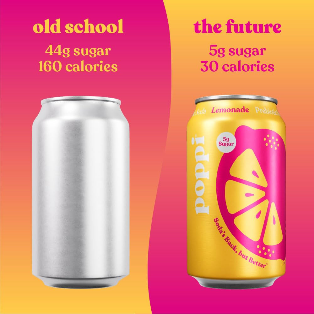 Poppi Prebiotic Soda, Sparkling Water & Fruit Juice, Lemonade, 12 oz, 12 Pack