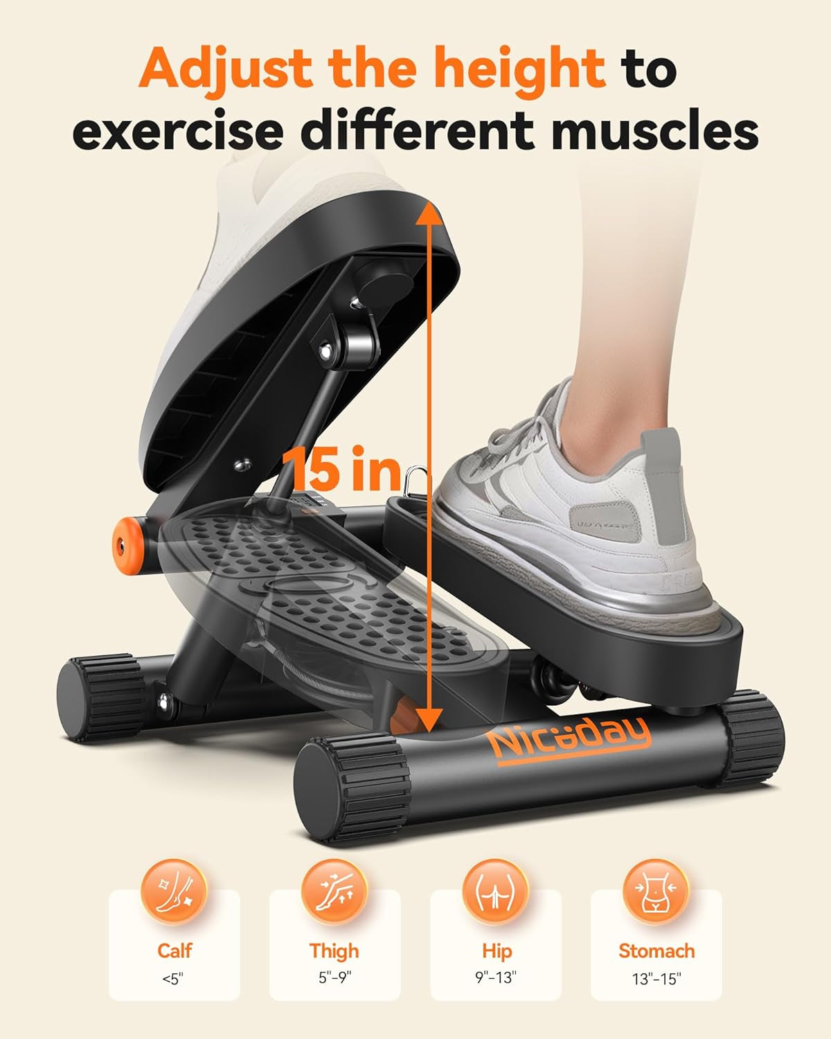 Niceday Steppers for Exercise, Stair Stepper with Resistance Bands