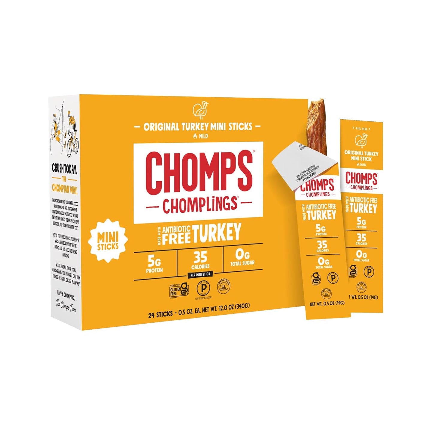 Chomps Snack Size Original Turkey Jerky Meat Sticks, 0.5oz (Pack of 24)