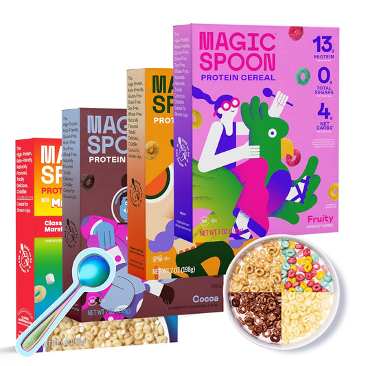 Magic Spoon Cereal - High Protein Cereals - 4 Pack Variety: Fruity, Cocoa, Classic Marshmallow, Peanut Butter