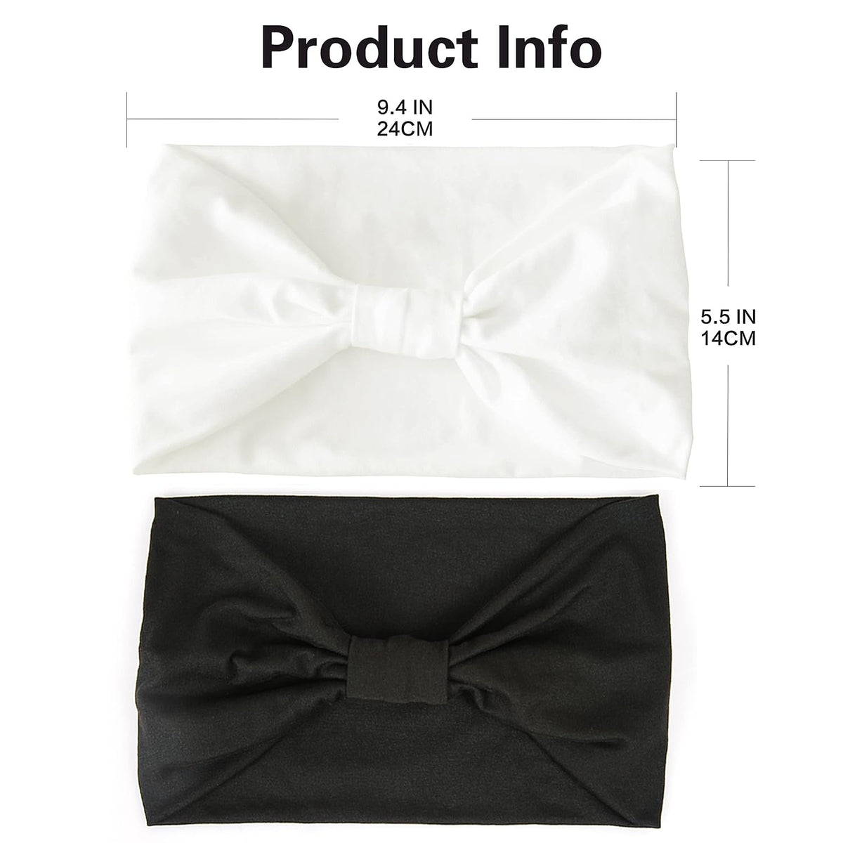 Gili 2 Pack Wide Headbands for Women Boho African Knotted Non Slip Fashion Hair Bands Yoga Running Sports Workout Gym Head Wraps Elastic Soft Cotton Cloth Turbans Bandana for Girls (White,Black)