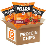 WILDE Chips, Buffalo Style, High Protein Snacks, Pack of 12