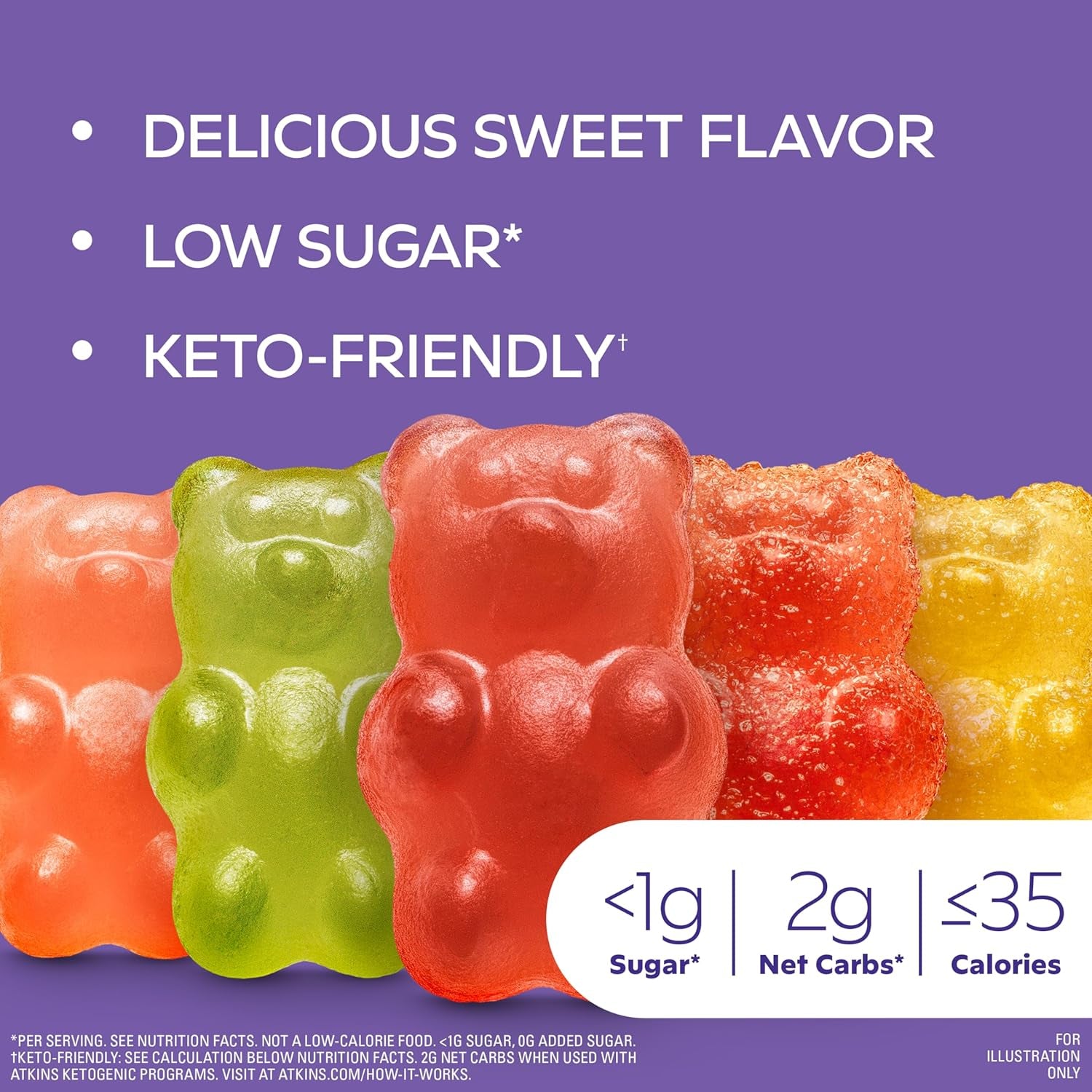 Atkins Endulge Gummy Bears Variety Pack, 18 Pack (12 Sweet Gummy Bears, 6 Sour Gummy Bears)