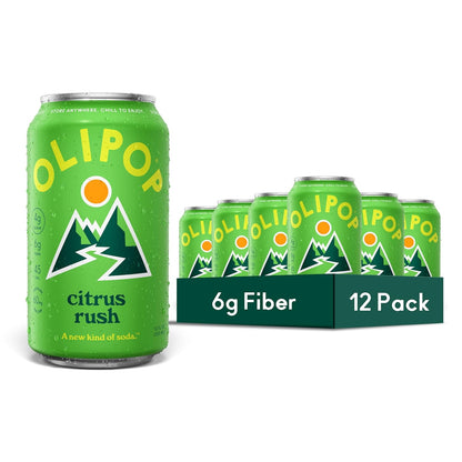 OLIPOP Prebiotic Soda Pop, Citrus Rush (12-Cans)