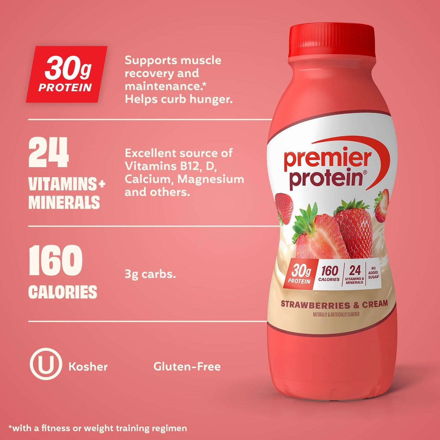 Premier Protein Shake, Strawberries & Cream, 30G Protein, 11.5 Fl oz, 12 Pack