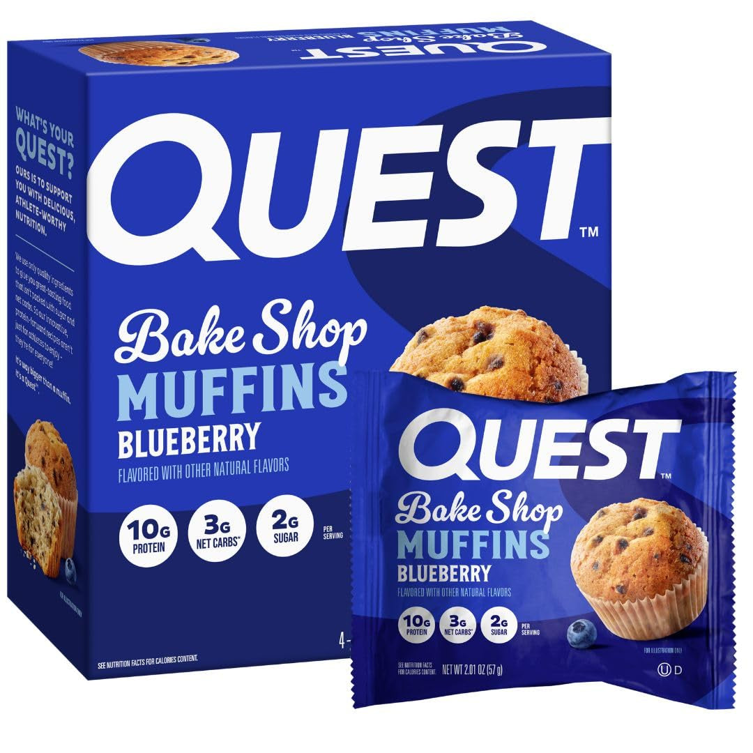 Quest Nutrition Blueberry Muffin, 10G Protein, 3G Net Carb, 2G Sugar, Protein Snack, 4 Count