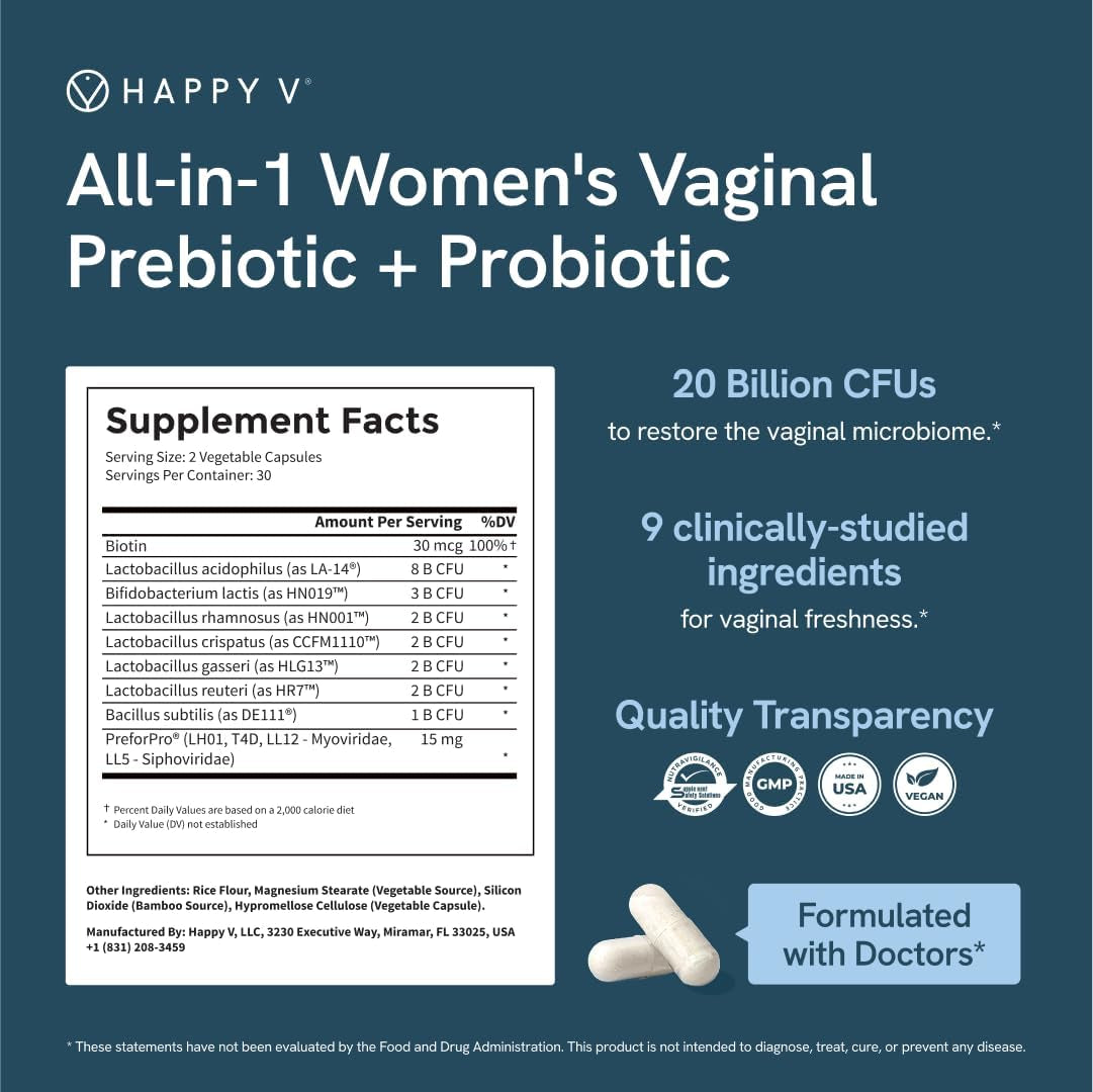 Happy V Dr. Formulated Vaginal Probiotics for Women