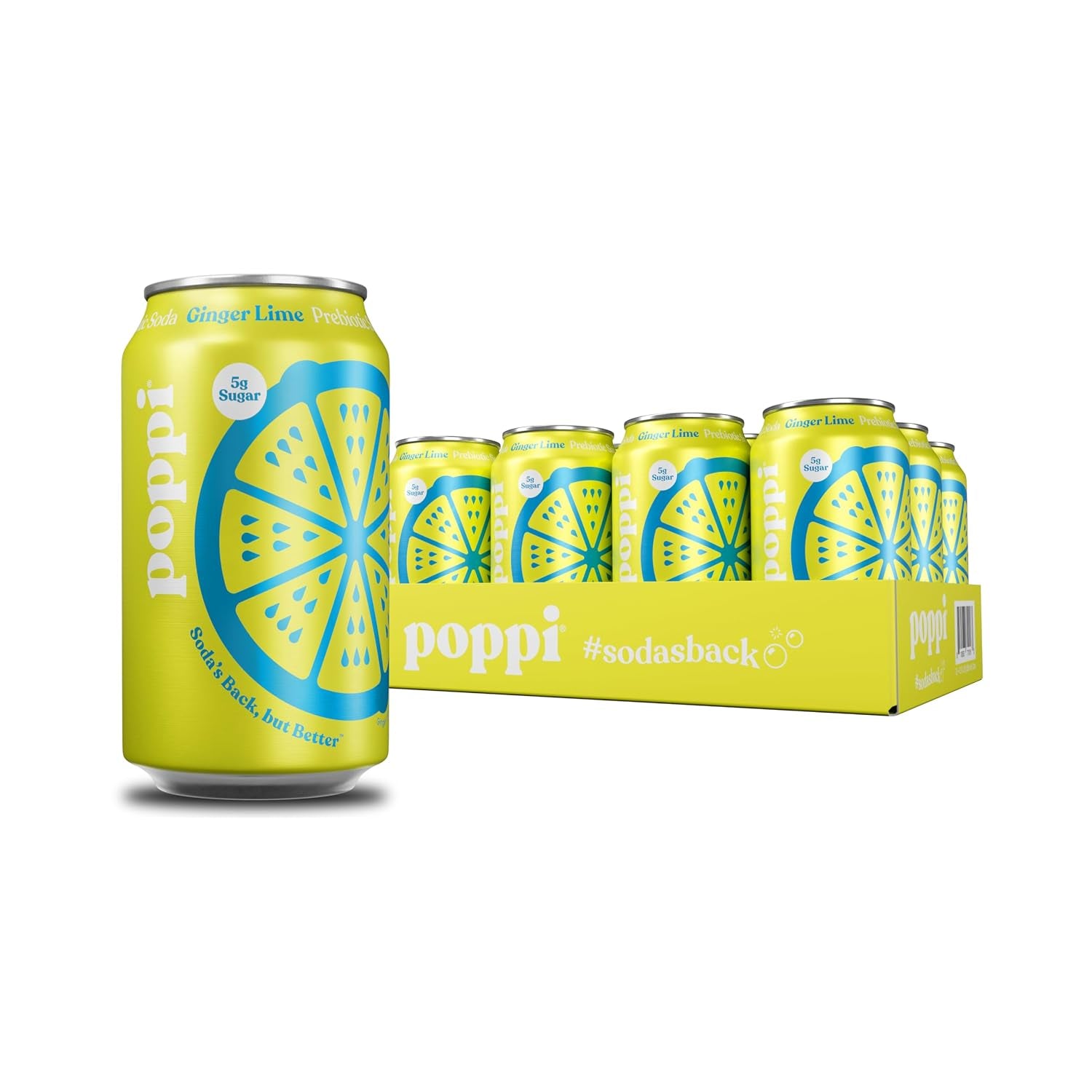 Poppi Prebiotic Soda, Sparkling Water & Fruit Juice, Ginger Lime, 12 oz, 12 Pack