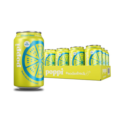 Poppi Prebiotic Soda, Sparkling Water & Fruit Juice, Ginger Lime, 12 oz, 12 Pack