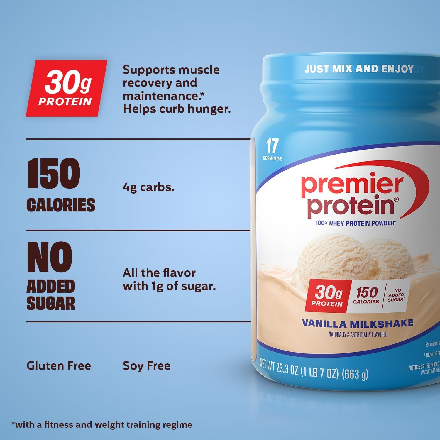 Premier Protein Powder, 30G Protein, 1G Sugar, 100% Whey Protein, 23.3 Oz (17 Servings)