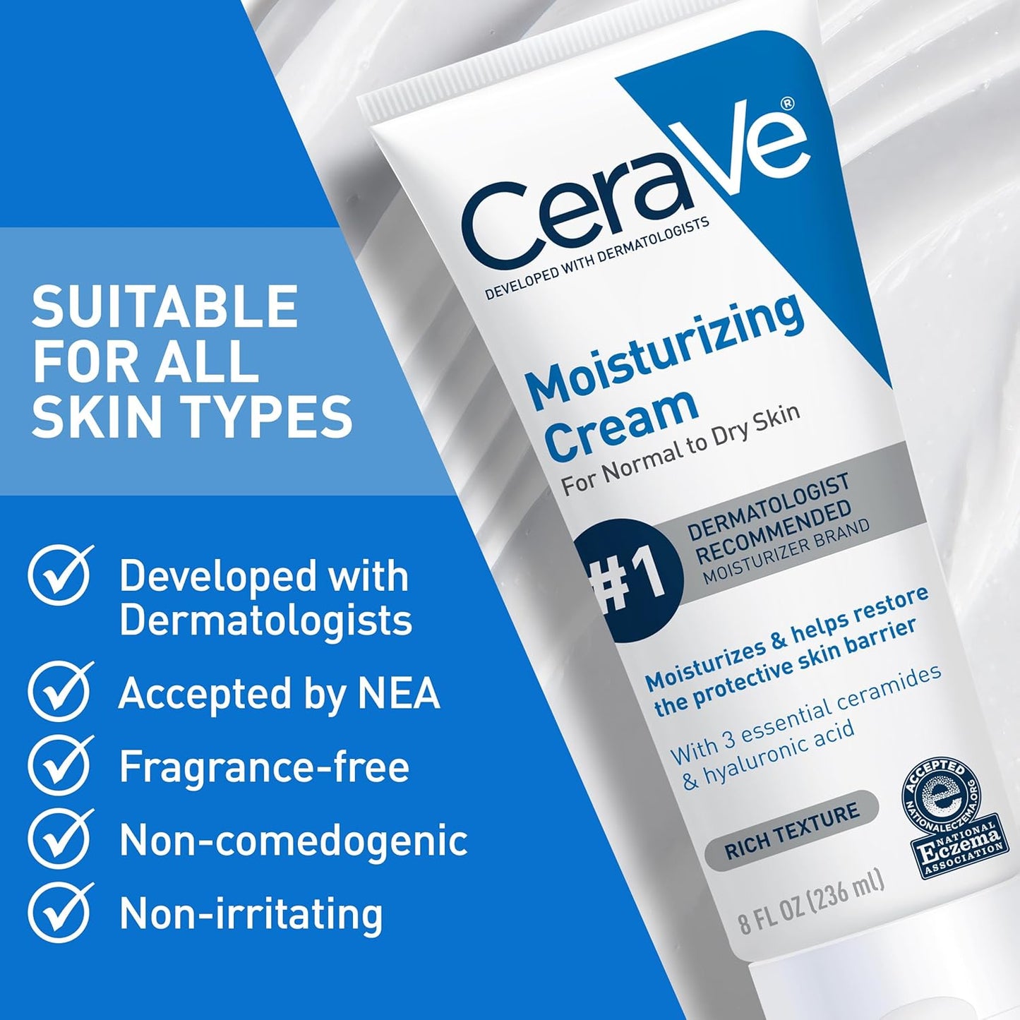 CeraVe Moisturizing Cream, Body and Face Moisturizer for Dry Skin