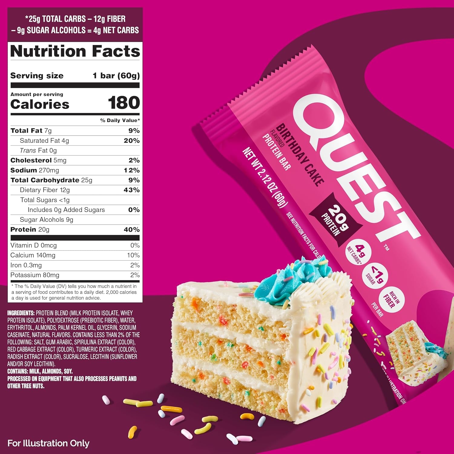Quest Nutrition Birthday Cake Protein Bars, 20G Protein, 12 Count