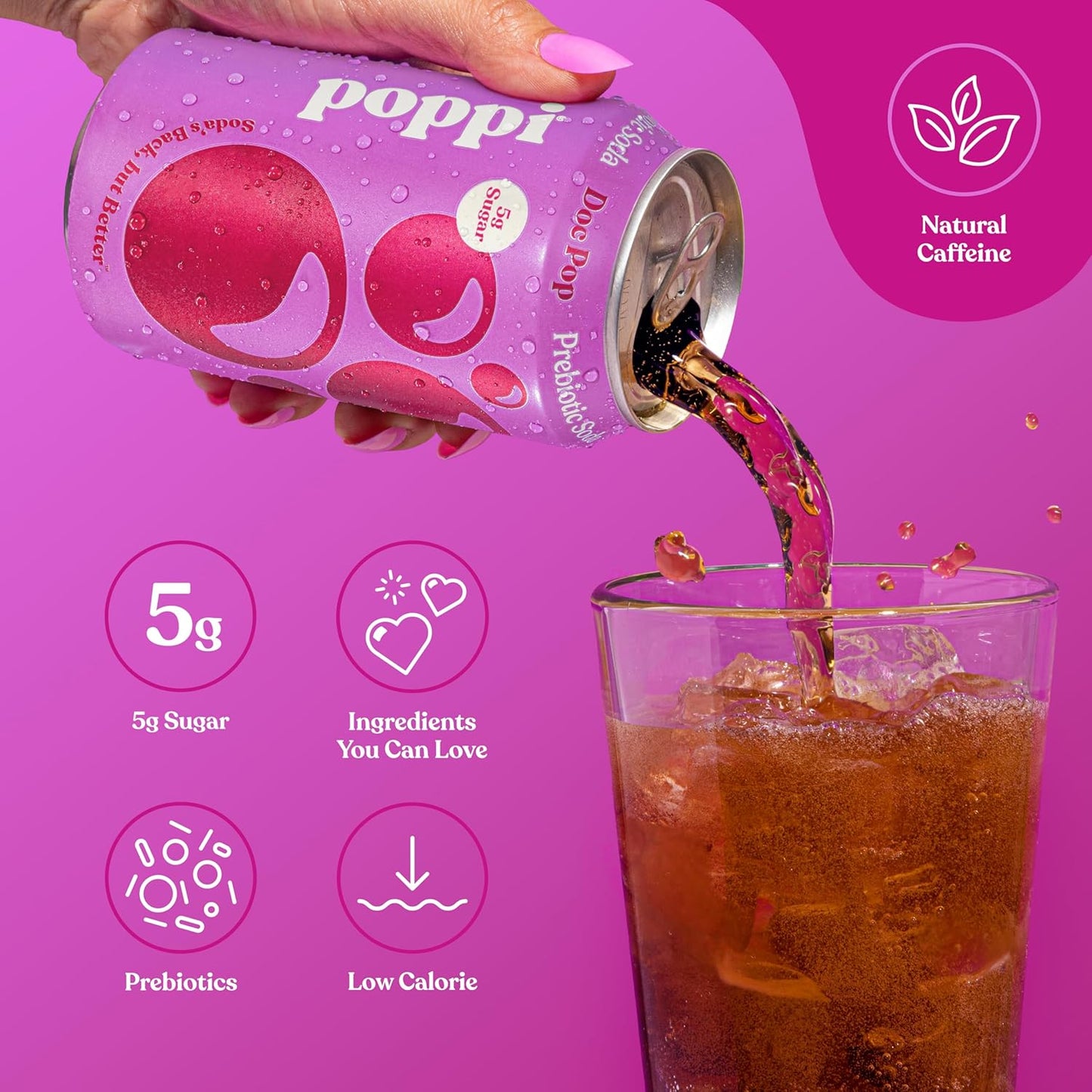 Poppi Sparkling Prebiotic Soda Beverage, Doc Pop Flavor, 12 Fl oz, Pack of 12