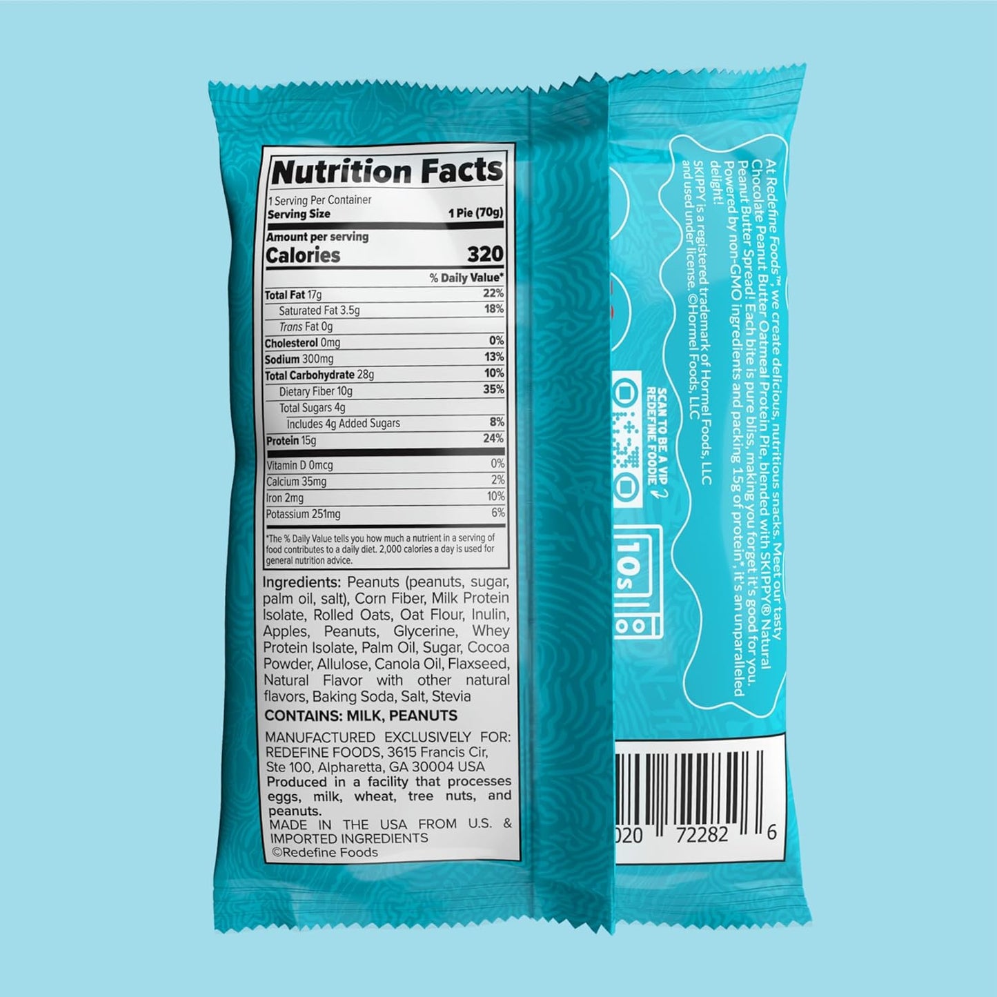 Redefine Foods Oatmeal Protein Pie, SKIPPY Chocolate - 8 Count
