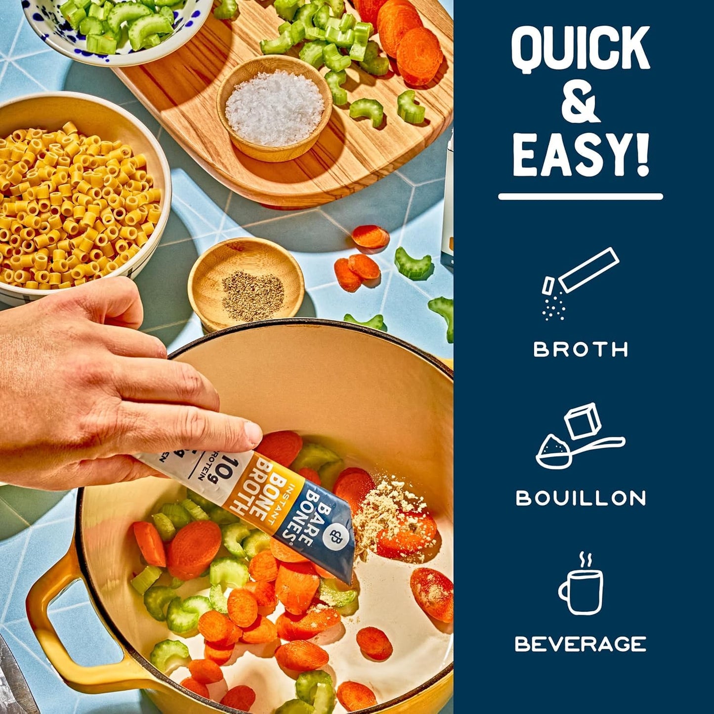 Classic Chicken Bone Broth Instant Powdered Mix Packets | 5G Collagen | 10G Protein | Keto & Paleo Friendly