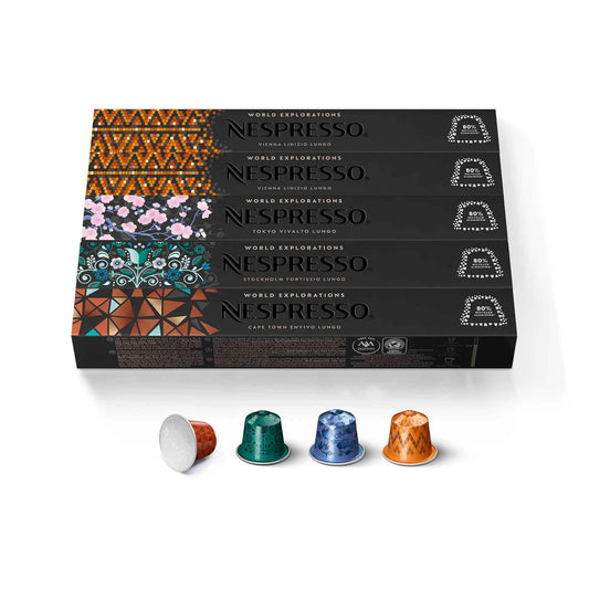 Nespresso Capsules Original Line, Morning Lungo Blends Variety Pack, Mild to Medium to Dark Roast Coffee