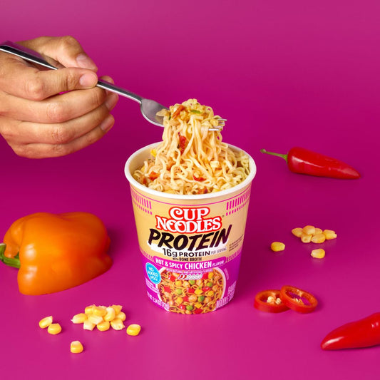 Nissin Cup Noodles Protein Ramen, Chicken Flavor Spicy Ramen with Bone Broth, 16G Protein (Pack of 6)