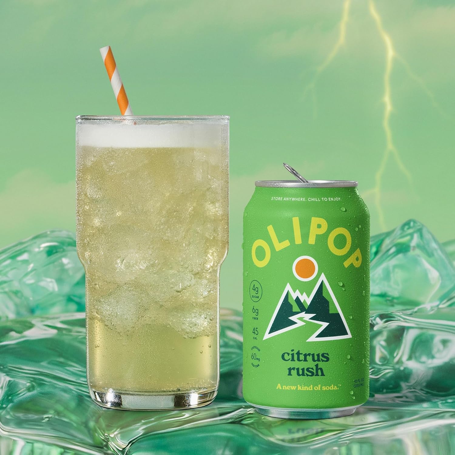 OLIPOP Prebiotic Soda Pop, Citrus Rush (12-Cans)