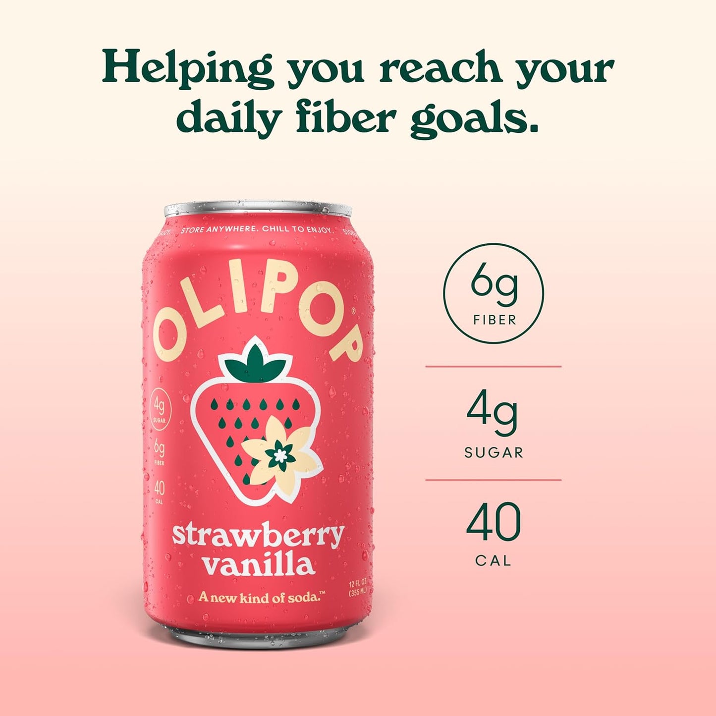 OLIPOP Prebiotic Soda Pop, Strawberry Vanilla (12-Cans)