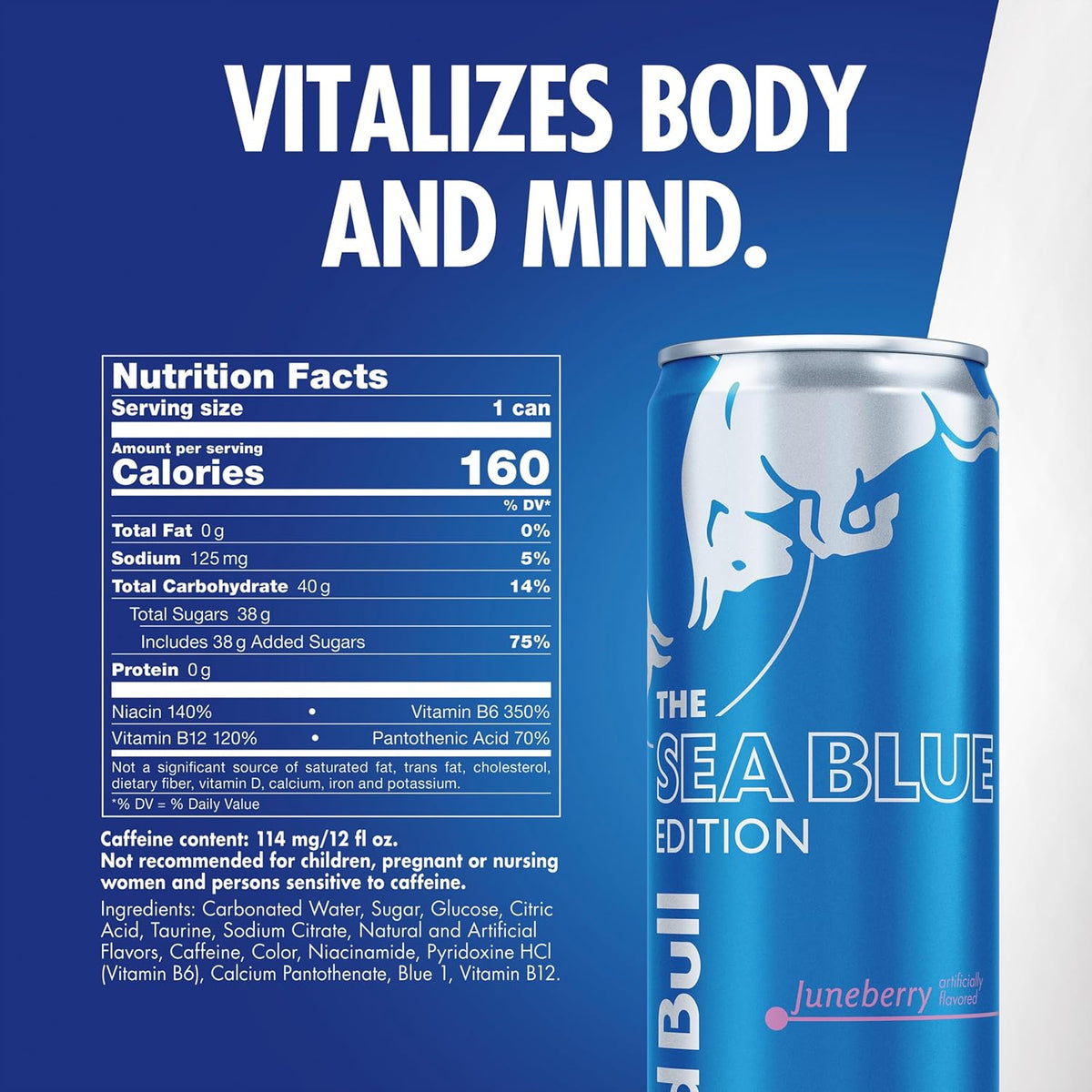 Red Bull Sea Blue Edition Energy Drink, Juneberry, 12 Fl oz, Pack of 24 Cans