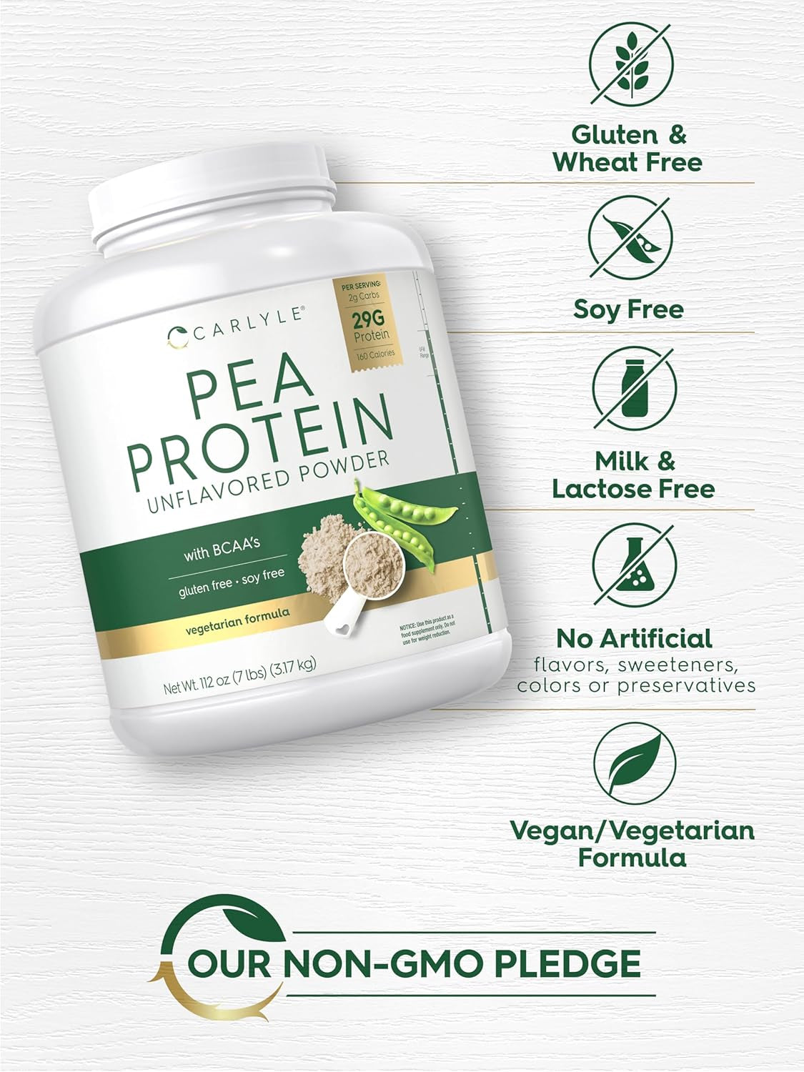 Carlyle Pea Protein Isolate Powder | 7Lb | Unflavored | 29G per Serving