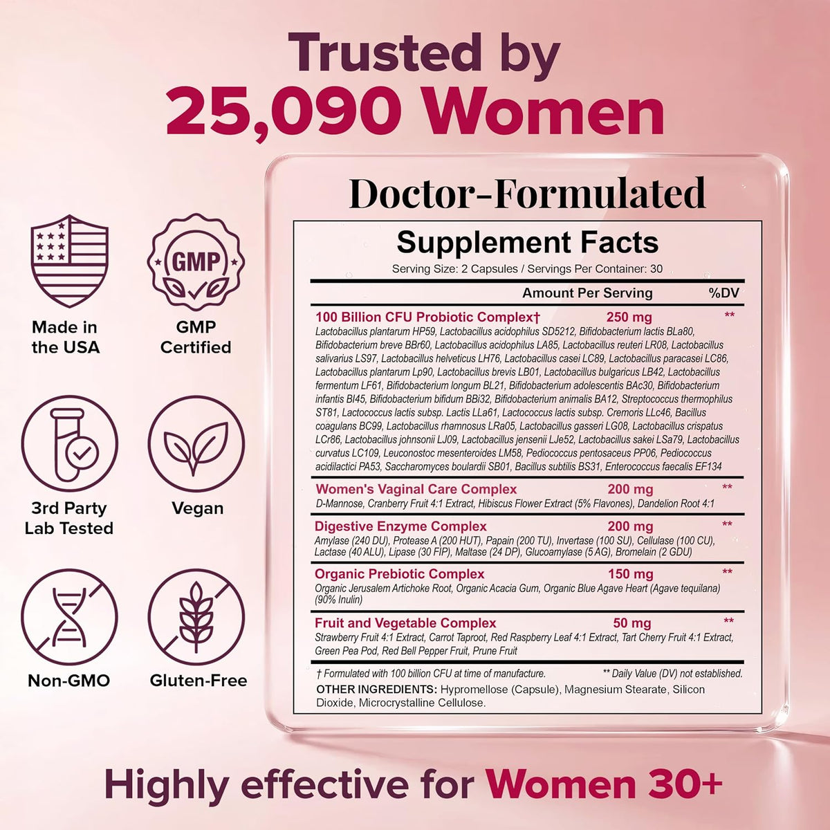 Wholesome Wellness Dr. Formulated Raw Probiotics for Women 100 Billion Cfus Capsules with Prebiotics, Probiotcs and Digestive Enzymes, Approved for Adults