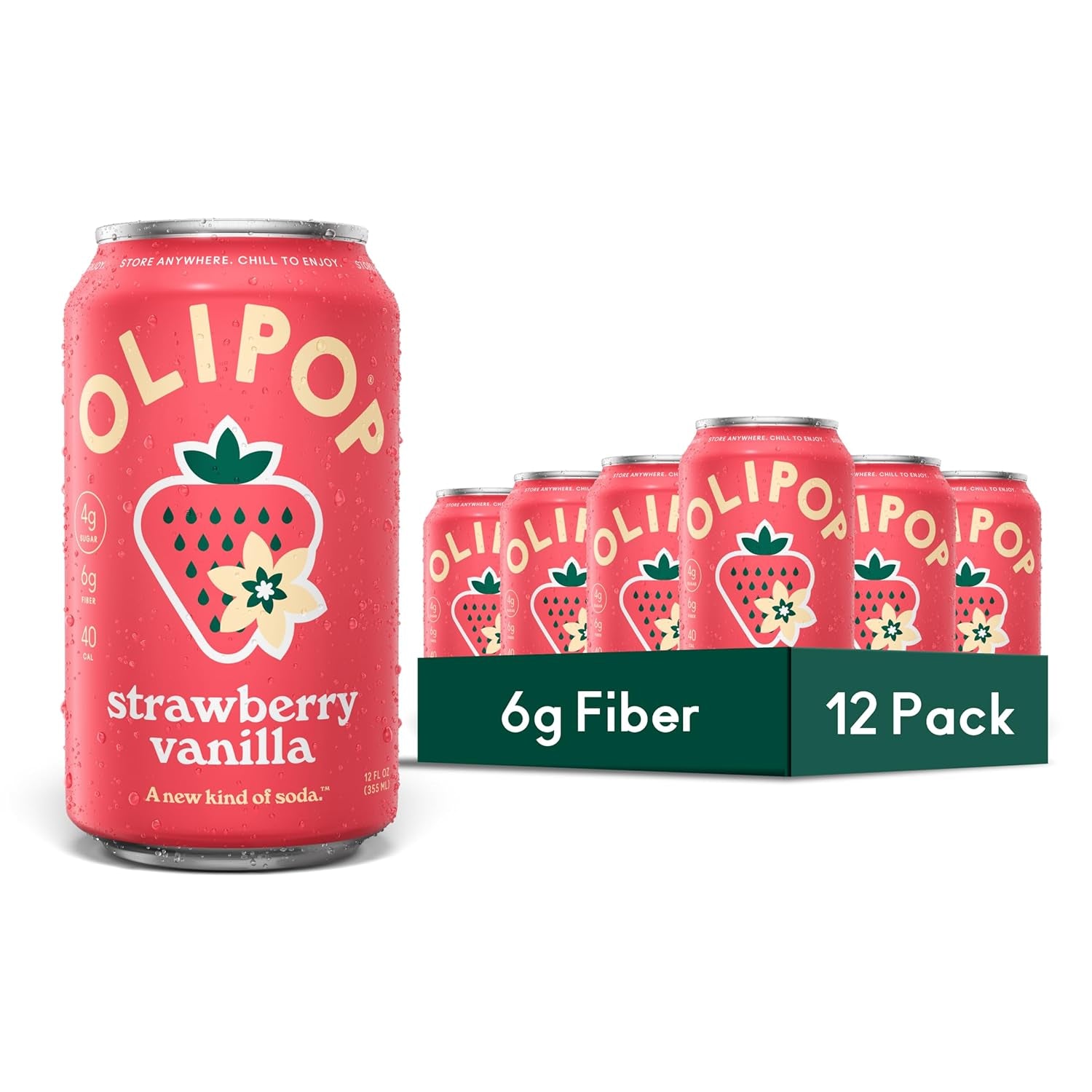 OLIPOP Prebiotic Soda Pop, Strawberry Vanilla (12-Cans)