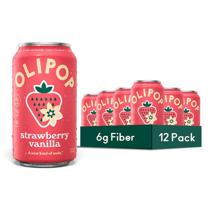 OLIPOP Prebiotic Soda Pop, Strawberry Vanilla (12-Cans)