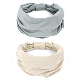 Gili 2 Pack Wide Headbands for Women Boho African Knotted Non Slip Fashion Hair Bands Yoga Running Sports Workout Gym Head Wraps Elastic Soft Cotton Cloth Turbans Bandana for Girls(Light Grey, Skin)